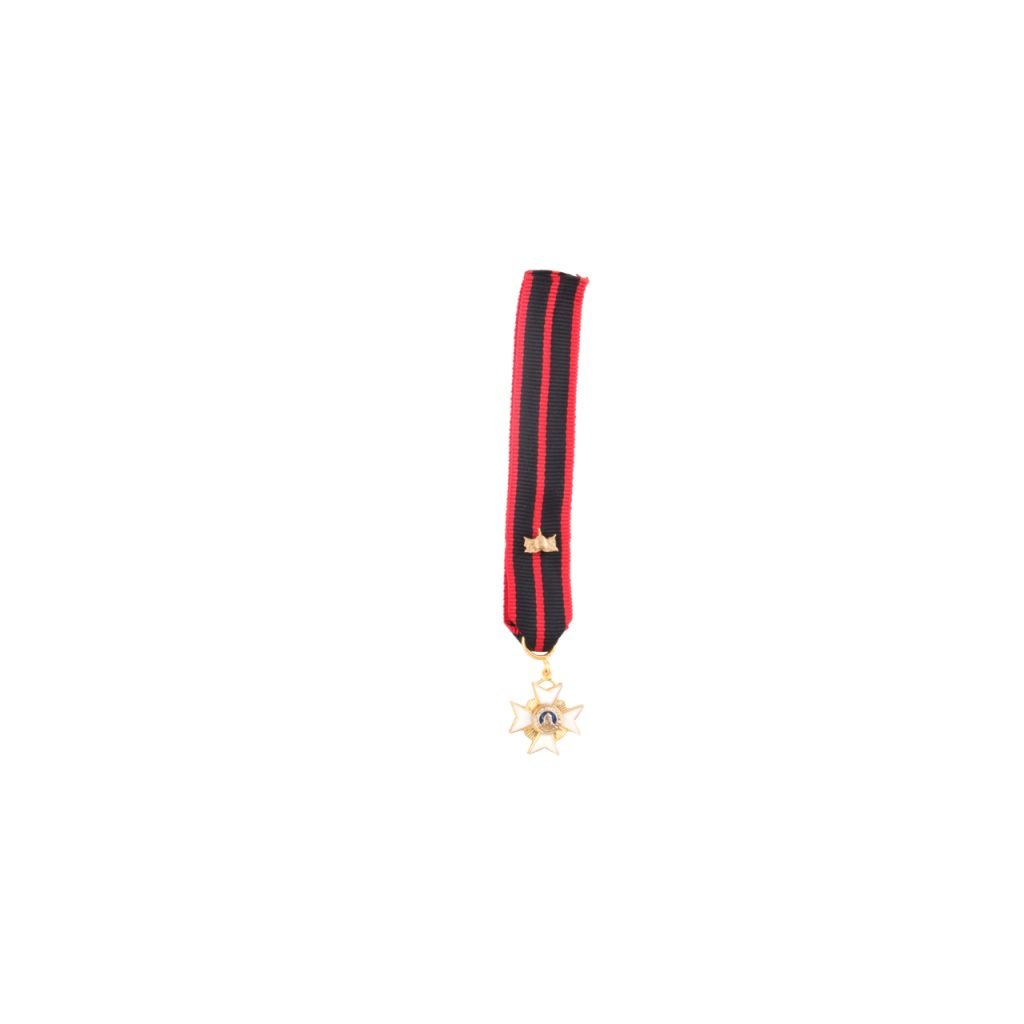 Miniatura per Commendatore Ordine San Silvestro Papa: medaglia con stella d'oro e nastro rosso e nero, con ritratto centrale in miniatura nello stile di Silvestro Papa.
