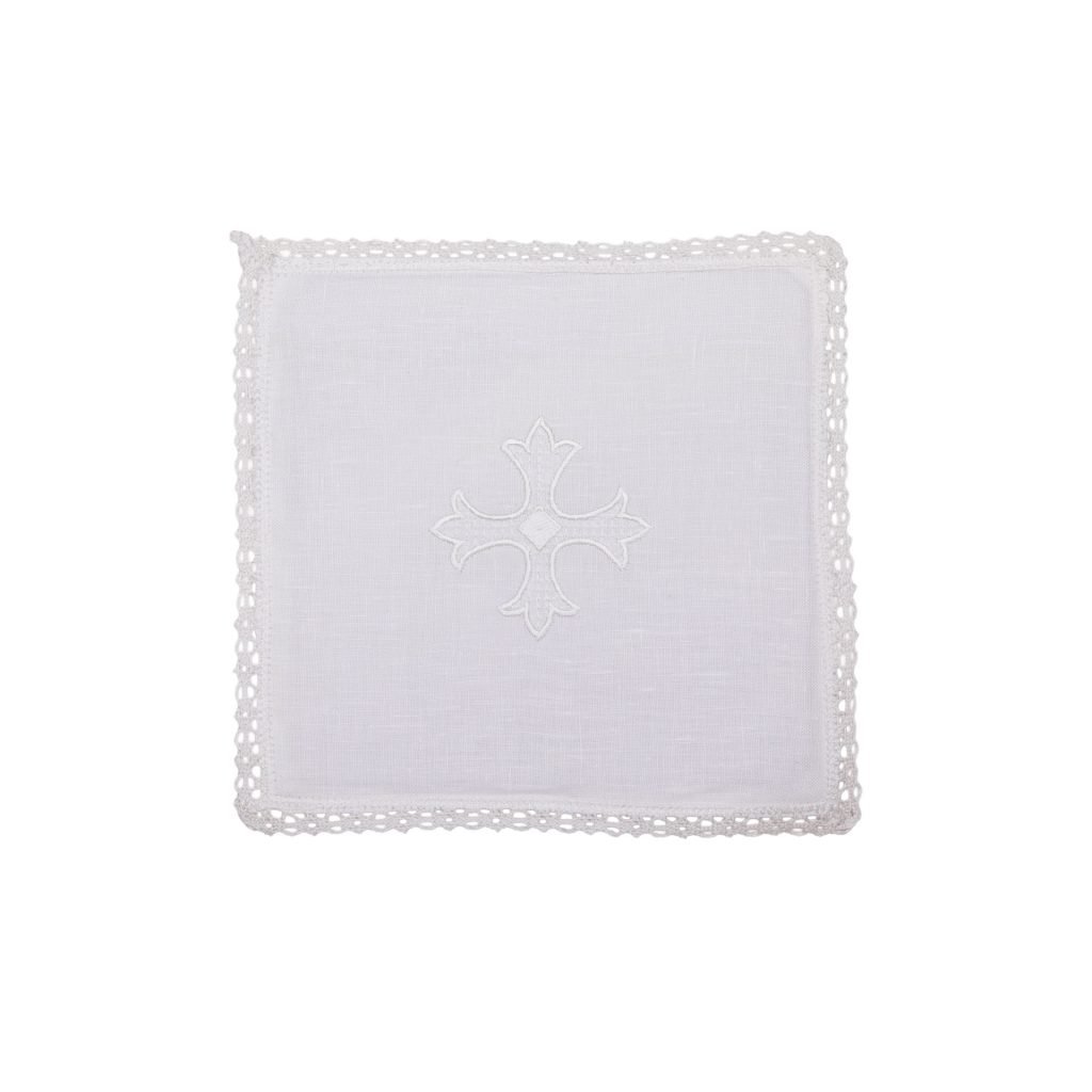 Palla in lino ricamata con la croce fioronata